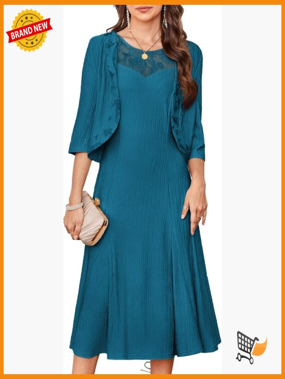 Two-Piece Lace Sequin Midi Dress with Jacket - Wedding Guest Formal